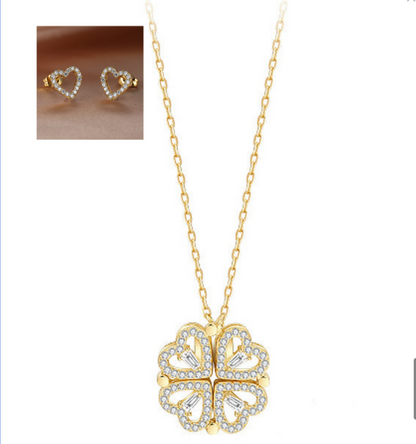 Four Leaf Clover Necklace Dainty Magnetic Heart