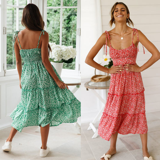 Summer Vintage Print Halter Dress