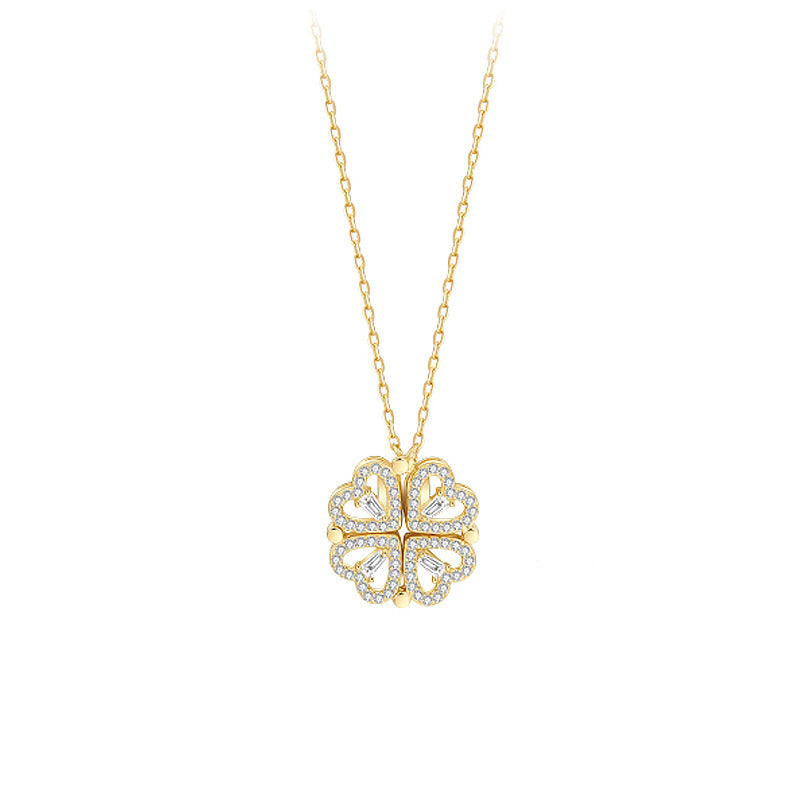 Four Leaf Clover Necklace Dainty Magnetic Heart