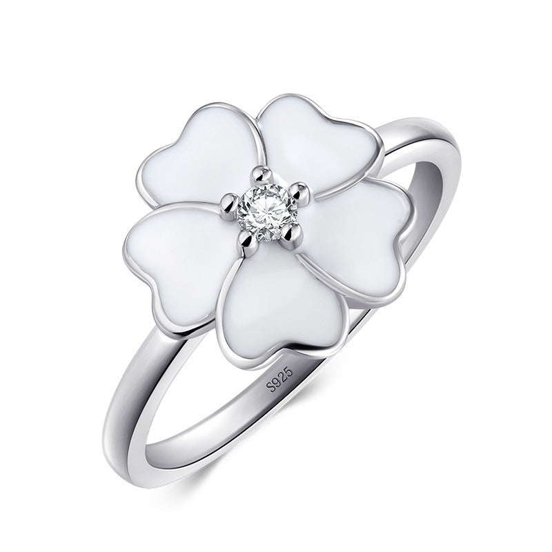 Silver Elegant Four-leaf Clover  Ring
