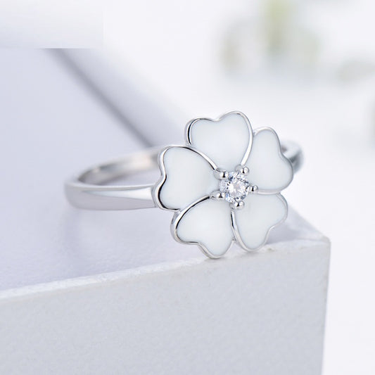 Silver Elegant Four-leaf Clover  Ring